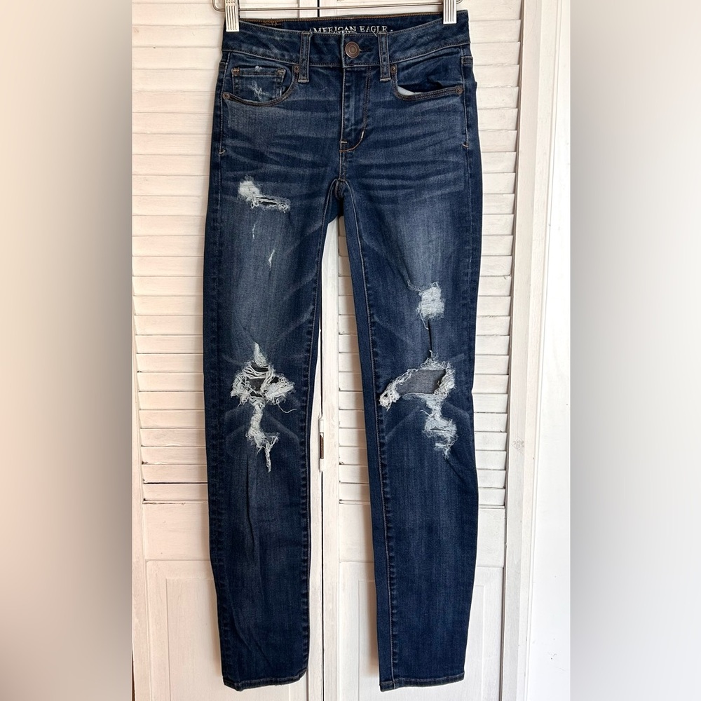 AE American Eagle size 00 regular Super Stretch X Skinny Stretch blue jeans